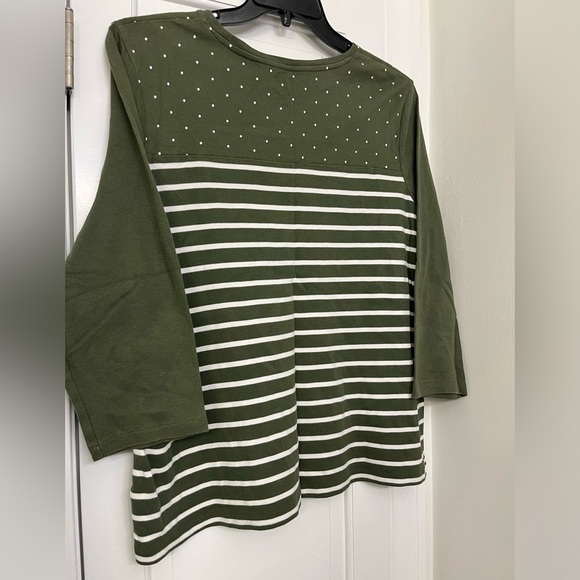 Kim Rogers Perfectly Soft•Olive Green White Striped Long Sleeve, Women’s Sz 3XL - Picture 6 of 8